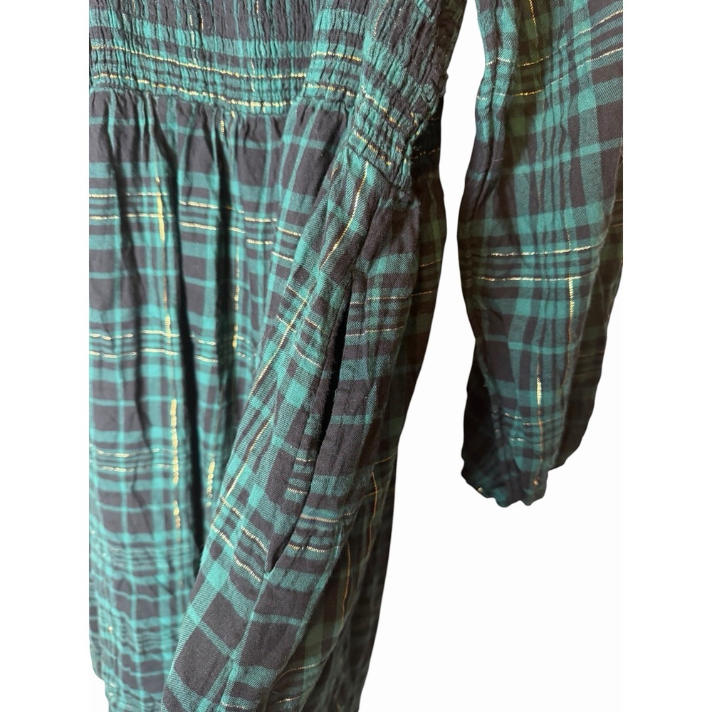 Lane Bryant Dress Women 22/24 Green Black Plaid Smocked Midi Pockets Cottagecore - Picture 7 of 9